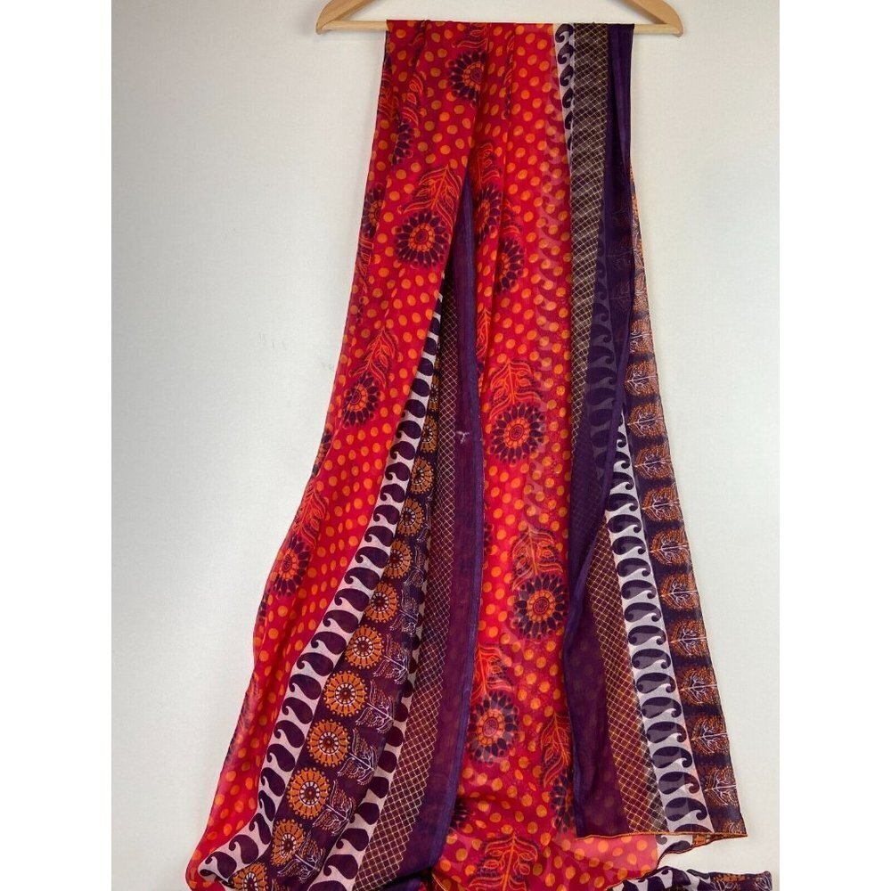 Women's Sheer Red Tones Long Scarf Size 50 in x 96 in - Picture 2 of 4
